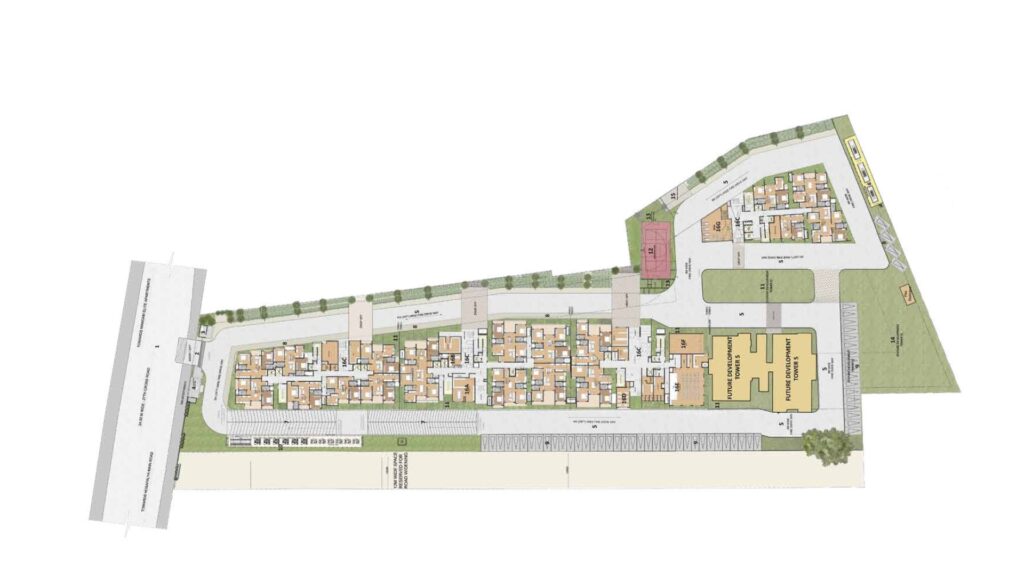 Master plan layout of Prestige Tellapur residential community.